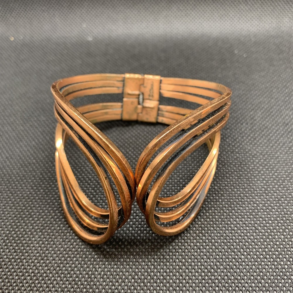 Renoir Engraved Copper Hinged Cuff Clamper Loop Bracelet Vintage. READ DESC