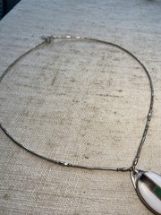 Vtg 70’s Mexican Modernist Malachite/white Onyx Pendant Silver Chain 9.5”long