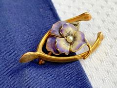 Vtg Heavy Gold Filled Pearl Pin 3.05g Jewelry Pansy In Wishbone Brooch *READ*