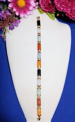 Vintage SOLID 14KT Gold Multi Color Jadeite Jade 11-Panel Link Bracelet~ 8-1/4″