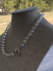 Necklace Faceted Crystal Glass Beads Clear Black Thread Knotted Artisan 21”