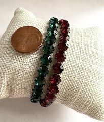 2 Sterling Silver ART DECO Christmas Red Green Hexagon Rhinestone Bracelets Sz S