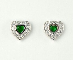 14k Solid White Gold Halo Heart Stud Earrings