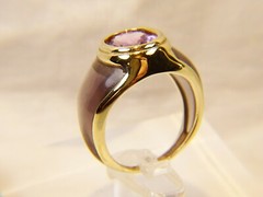 Unique Vintage 10 K Gold Amethyst Transparent Sides Mid Century Sz 8 Dinner Ring