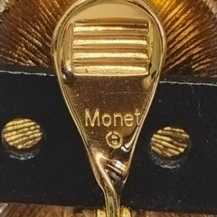 Vintage Monet Black Enamel & Faux Pearl Oval Oversized Clip-On Earrings