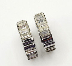 Clear Baguette Sparkly Rhinestone Hinged Clip On Small Hoop Vintage Earrings