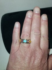 Turquoise & spiny oyster Sterling Wide Inlay BAND Ring Signed I J Navajo Sz 8.5