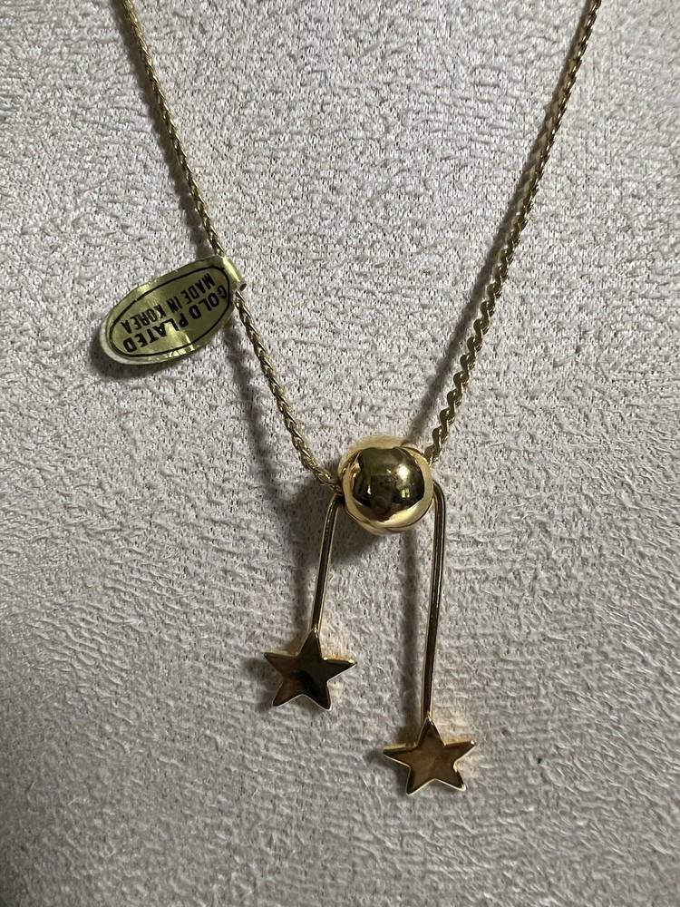 Vintage 1980s Gold Plated Bolo Star Lariat Necklace 18″ Made in Korea NOS