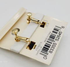 Napier Clip on Screw Back Earrings Gold Tone Off White Enamel Vintage .75 in
