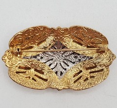 VTG Art Deco Style Brooch 2.5in Two Tone Filigree Domed Openwork Heavy 3D Estate