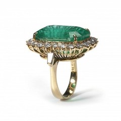 Vintage 21 Ct Lab Colombian Emerald & Lab Diamond Cluster Ring Circa 1980s