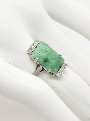 Vintage 1930s $5000 7ct Natural GREEN JADE Diamond 18k White Gold Ring BIG