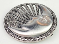 TONA Vintage Silver Tone Round Large Pin Brooch Moon Face