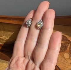 Vintage French 18K Whit Gold Diamond Flower Earrings