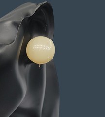 Vintage Marvella Faux Pearl Button Clip On Earring 1″D Ivory Lucite Gold Tone