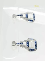 Art Deco 2CT Emerald Cut Lab Created Diamond Vintage Drop Earring 14K Gold Over