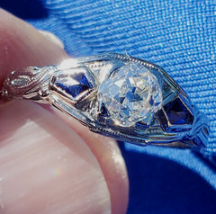 Original EARTH MINED DIAMOND Deco Engagement Ring Solid 18K WHITE GOLD Solitare