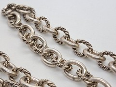 Pure .999 SILVER Vintage Bird USA Braided Oval Rolo Link Chain Necklace 18”