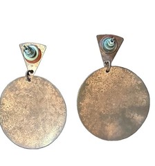 Vintage Painted Copper Disc Post Earrings Southwest Geometric Medallion Pierced