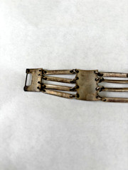 Vintage Silver Plate Mexico pyramid bracelet Aztec Panel 7.25″ nice