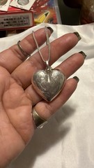 Vintage 925 Sterling Silver Engraved Puffy Heart Necklace 20” Woman’s Jewelry