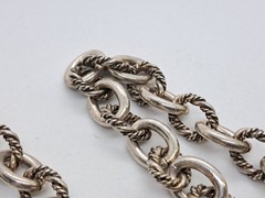 Pure .999 SILVER Vintage Bird USA Braided Oval Rolo Link Chain Necklace 18”