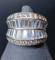 Vintage Sterling Silver Cocktail Ring Baguette Channel Set Clear Stones Sz 7