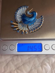NORWAY DAVID ANDERSEN BIRD OF PARADISE BROOCH PIN STERLING BLUE ENAMEL