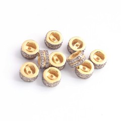 1 pc Pave Diamond Two,Rose gold vermeil Two Step Diamond Wheel Rondelles ,