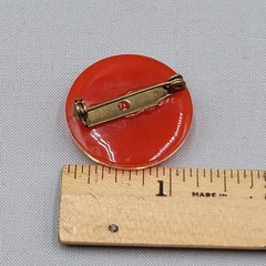 Vintage Red Lucite Brooch Gold Flecks Round 1.25 in