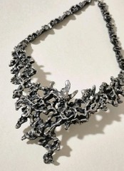 Guy Vidal large Modernist Brutalist ‘hidden bird’ silver plated pewter Necklace