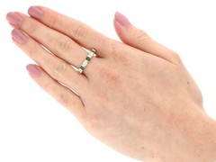 Vintage French 0.55 Ct Emerald and 0.80 Ct Diamond 18k Yellow Gold Ring 1980s