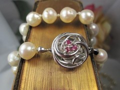 Antique Art Deco Hand-Knotted Baroque Pearls & Rubies Timeless Classic Necklace