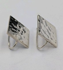 Vintage Sterling Silver 17 mm Hammered Square Attached Hook Dangle 925 Earrings