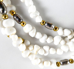 Vintage White Multi Strand Necklace Silver & Gold Spacers Ornate Clasp