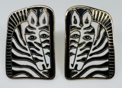 VTG Laurel Burch “Zebra Mare” Cloisonné Stud Earrings Gold Tone SIGNED 1” Fun