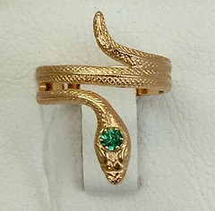Antique Green Eye Snake Wrap Ring 2.0 Ct Simulated Emerald 14k Yellow Gold Over