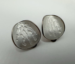 VTG Einar Modahl Norway Sterling Silver White Enamel Clip-On Earrings 5.7g #gcc