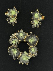Vintage Enameled Uranium Made In Austria Brooch And Earrings Set