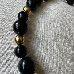 Vintage Monet Beaded Necklace Black Gold 17 Inches