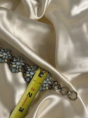 Vintage Pastel Blue & Green Rhinestone Floral Wire Bracelet – Silver Tone