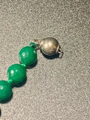 Green Agate Beaded Necklace With Faceted Round Beads & Vintage-Style Clasp