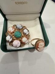 Bimonte Sorrento Vintage Shell Cameo Cluster Brooch Pendant + Matching Ring Gold