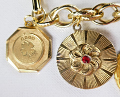 Vintage Heavy Charm Bracelet All Round Charms Gold Plated Engravable Good Luck