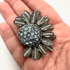 Vintage Rare Unsigned Schreiner New York Brooch Pin Blue Grey Glass Rhinestone