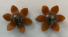 Vtg 60s Lucite/Plastic Brown Flower Striped Brooch/Pin 3″ & Earrings (SEE BELOW)