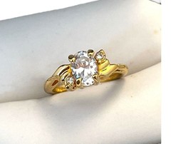 Vintage 1970s Vargas CZ Solitaire Ring 18KT Gold Plate Size 7 Engagement 5T