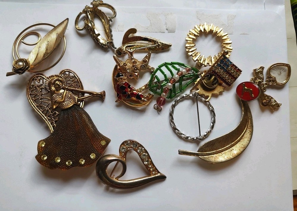 Odd Lot Of 14 Brooches Unbranded Some Vintage