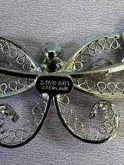 VINTAGE STAR-ART STERLING SILVER FLORAL RHINESTONE ROMANTIC PENDANT NECKLACE 17″