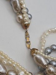 Vintage Faux Pearl Multistrand Round Baroque White Champagne Grey Statement 19.5